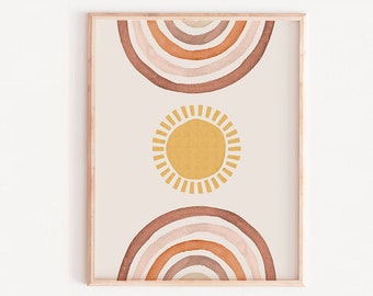 Abstract Rainbow Print, Boho Rainbow Wall Art, Boho sun,Minimalist Rainbow Poster, Modern Rainbow Decor, Terracotta Rainbow Art, Neutral Art