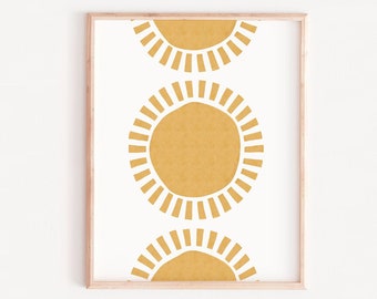 Modern Sun Art Print, Abstract Sun Wall Art, Sun Rays mustard Print, Mid Century Modern Poster, sunburst printable, Sunburst Art, Sun Poster