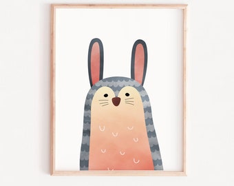 Watercolor Rabbit Print, Woodland Nursery Art (Digital Download)