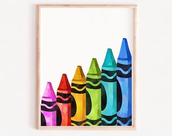 Watercolor Crayon Print, Primary Color Playroom Art (Digital Download)