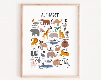 Impression alphabet animal pour chambre d'enfant : apprentissage de l'art mural (téléchargement numérique)