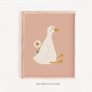 Silly Goose Wall Art, girls wall art, Cute Goose Poster, Light Pink Nursery Decor, Farm Animal Printable, Girl's Room Illustration, Goose