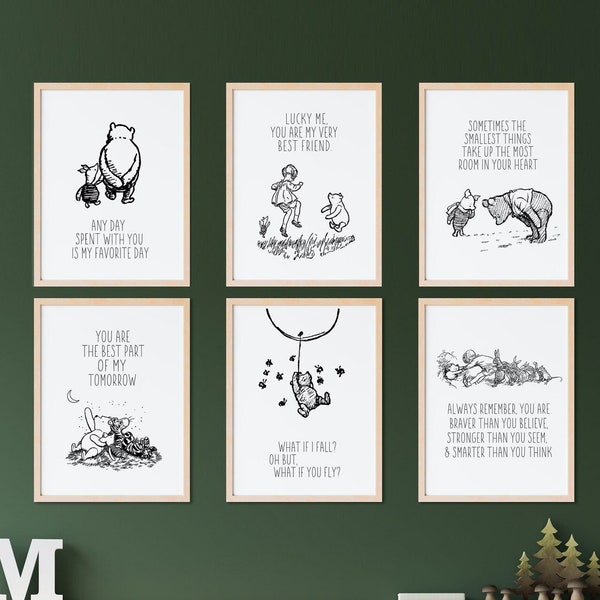 Winnie the Pooh Quotes Set of 6 Prints, Digital print| Nursery Quote Print | Black & White | Nursery Prints | Baby room wall art, nursery