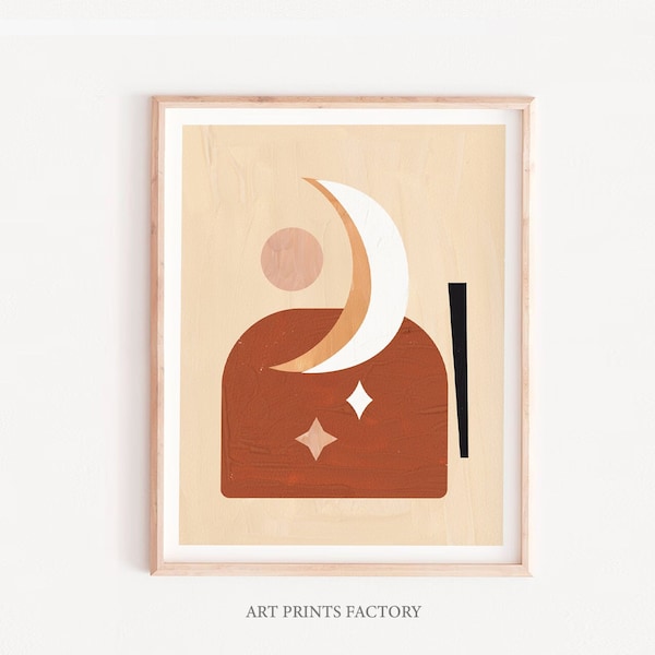 Burnt Orange, Moon Abstract Print, Downloadable Prints, modern art, Printable Modern Poster, Geometric Minimalist Print Set, wall art print