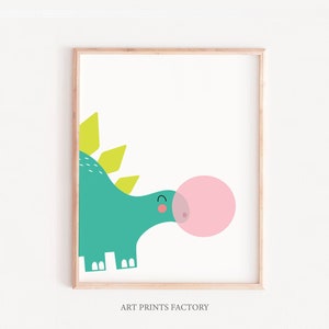 Dinosaur Art Prints, Dinosaur gum Wall Art, T-Rex Print, Dinosaur Prints, dino printable, Kids Room Decor, Boys Room Art, Childrens Wall Art