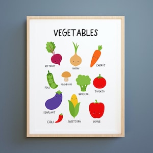 Gemüse Digitaldruck, Herunterladbare Drucke, Gemüse Montessori Lernposter Kinder Lernen Essen Küche Veggies Print