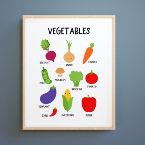 PÓSTER DE VERDURAS, arte digital, Póster Montessori, Educación en el hogar Montessori, Impresión de verduras, Póster de aprendizaje Arte infantil para niños