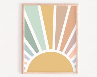 Neutrale regenboogprint: boho kinderkamerdecoratie, kunst aan de muur speelkamer (downloadbaar)
