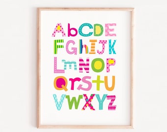 Cute Alphabet Print, Alphabet Nursery Wall Art, Alphabet Poster ABC Wall Art Kids Room Decor pink Nursery Decor Kids  Printable ABC Art