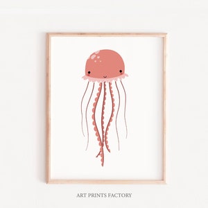 Arte de medusas, arte imprimible VIVERO, decoración para niños, impresión de medusas, animal marino, bebé náutico, arte oceánico, impresión marina, arte moderno para niños