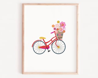 Bicycle wall art - GIRLS wall art, Bicycle art - Floral Bicycle print, Illustration print - Hipster decor - Housewarming gift - Gift for her