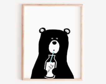 Baby Bear Milk Art Print: Nursery Decor (Digital Download)