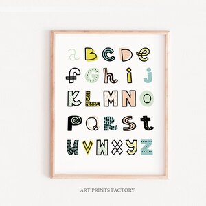 Alfabeto infantil, ideas de arte mural, impresiones de letras para la pared, decoración de pared para niños, impresiones artísticas geniales, obras de arte para guardería, impresiones digitales, impresiones de pared
