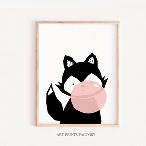 Fox with bubble gum, kids wall art, modern children room, Fox print, Fox artwork, Fox wall art, Fox nursery art, woodland nursery decor,