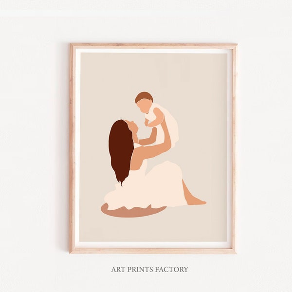 Lámina artística de Madre e hijo: Tonos cálidos abstractos (Descarga digital)