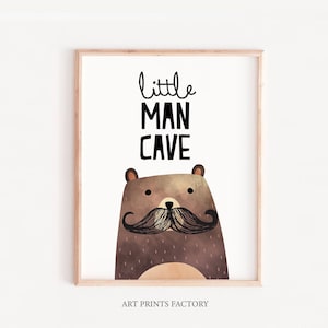 Hombrecito imprimible, arte Bebés, bigote de oso, cartel de oso de la habitación, impresión linda simple, arte de la pared de la guardería, impresión de decoración 8x10, bigote