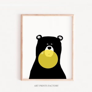 Cute baby bear print, Bear gum nursery print, baby wall decor, yellow nursery decor, Bear print, home decor ,Baby bear, scandinavian print