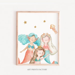 Watercolor Mermaid Selfie Print: Girls Nursery Ocean Art (Digital Download)