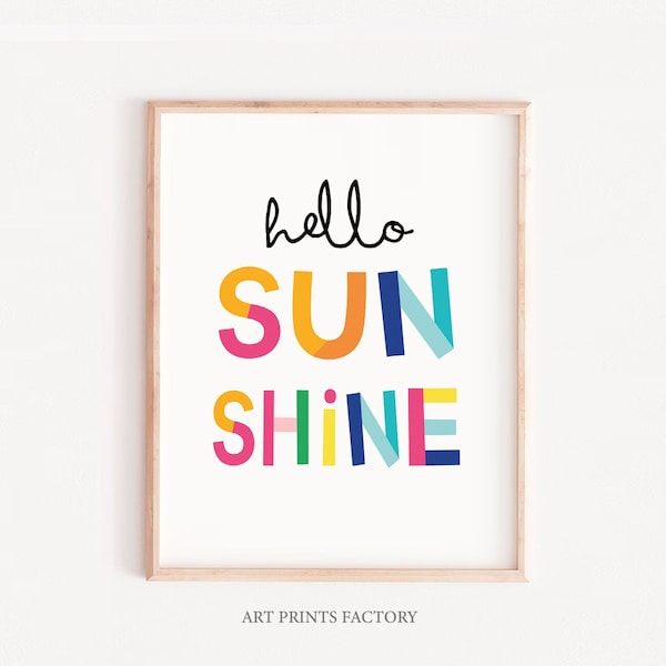 KIDS PRINTABLE ART, hello sunshine, kids wall art, digital print, kids prints, black and white kids room, printable quote, nursery decor, A4