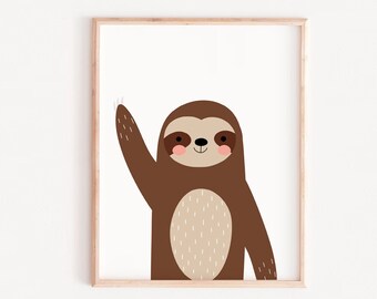 Sloth Print, Sleeping Animal Wall Art, Nursery Decor (Digital Download)