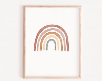 Arte infantil arcoíris, colores terrosos, estampado arcoíris, guardería neutral de género, arcoíris imprimible, arte infantil neutro, decoración para niños, guardería Boho