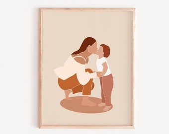 Mother and Son Line Art Print: Abstract Family Wall Decor (Digital Download)
