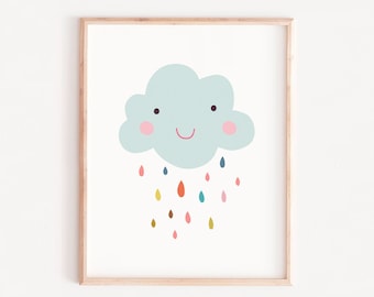 Lámina infantil con nube sonriente, decoración para habitación infantil (descarga digital)