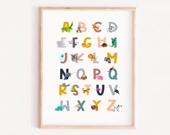 Alphabet print, Educational prints for kids, Large alphabet wall art, school alphabet,Printable alphabet,Neutral color art,Playroom wall art