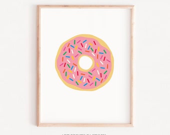 Donut print - pink donut -Cute donuts wall art - Nursery wall art - Childrens room prints - Donut pattern wall art - Modern nursery decor