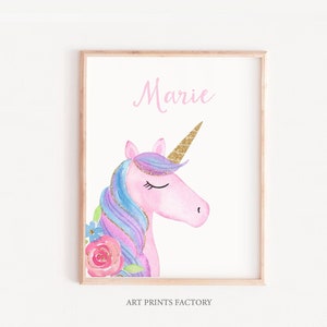 Personalisiertes Namensschild, Einhorn benutzerdefinierter Name Kinderzimmer Druck, Baby Mädchen Kunst, Buchstabe Druck, Name Poster, Mädchenzimmer Druck, druckbare Name, Mädchen