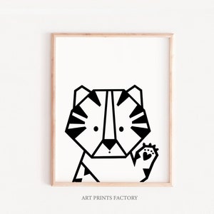 Geometric Animal Art, Tiger Print, Nursery Decor, Animal Prints, Nursery Wall Art Prints, Black and white Art Print, Animal Nursery Prints