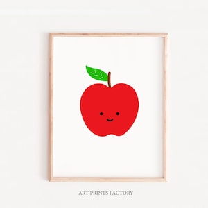 Nursery prints girl -Apple Art Print - Kitchen Fruit Print - Scandinavian Design - Minimalist Fruit - Mid Century Modern Kitchen Decor