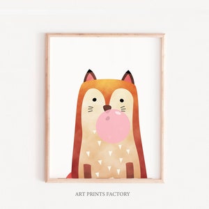 arte de pared para niños, arte imprimible de Fox / impresión de arte de Fox, grabados para niños, decoración de pared de goma de Fox / arte de pared de guardería / ilustración para niños