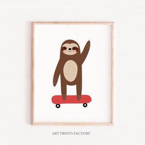 Sloth print, skaters gifts, boys wall art.