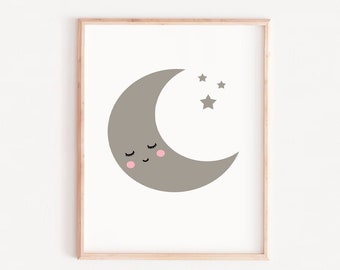 MOON nursery print, Nursery moon, Moon wall art, Baby room wall art, Cute poster, Cute art, Art for kids, Nursery print, Kids decor, girls