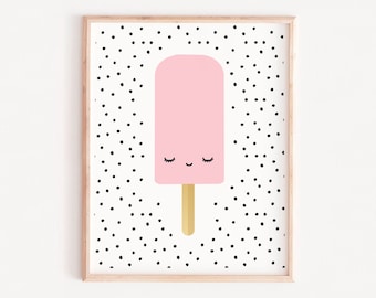 Pink Ice Cream Nursery Print, Kids Food Poster (Digital Download)