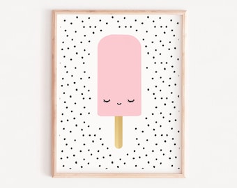 NURSERY Ice Cream Print, Ice cream poster,pink ice cream Ice cream wall art, food poster, Kitchen printables, Kitchen Poster, gift for girls