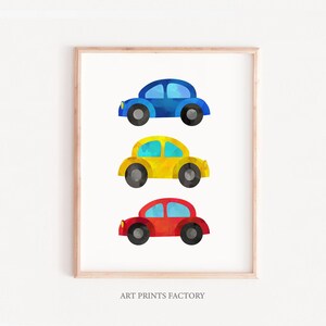車の壁アート、男の子の保育園のアート、子供の車のプリント、子供の壁の装飾、3台の車、子供向けのアートプリント、かわいいプリント、楽しい子供向けアート、赤ちゃんの印刷物
