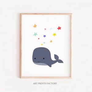 Whale with Stars Nursery Art Print (Digital Download)