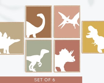Dinosaur Nursery Prints: Boho Girls Dino Decor, Set of 6 (Digital Download) printable