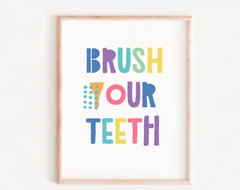 Brush Your Teeth, kids bathroom print, Printable Kids Art,Bathroom Prints,Nursery Print, Art for Kids,Printable Print,Digital Download,