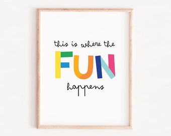 FUN HAPPENS, Printable Wall Art, Children's Bedroom, Playroom Nursery Decor, Bright Colorful Type, Scandinavian Style, Digital KIDS print