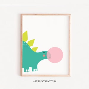 Art for boys, dinosaur with gum, Nursery Art, Art for Boys Room, Kids Room, Nordic Nursery Art, Modern Nursery Print, Modern Art Kids room image 1