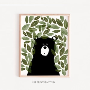 Bear nursery art, KIDS printable, modern kids room, trendy art, woodland wall art, woodland decor, monochrome print, toddler room decor,bear