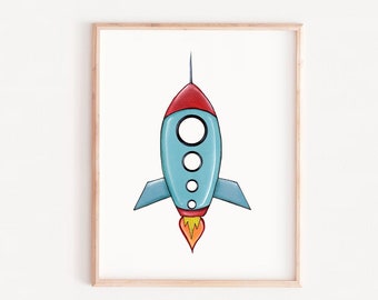 Rocket nursery, Spaceship nursery print, Spaceship printable, Rocket printable, Rocket nursery decor, gift for kids, gifts for boys, blue