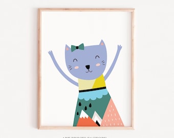 Cat girls printable, Cat wall art 1, Cute cat art, Nursery wall art, Funny kids print, Baby room art, Kitten print, Kitten wall art, nursery