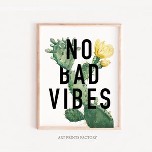 Antiker Kaktus Poster, No bad vibes Druck, Kaktus Vintage Druck, Botanischer Druck, Naturdruck, Kaktus Wanddekoration, Zitat Vintage, Wohnheim Druck