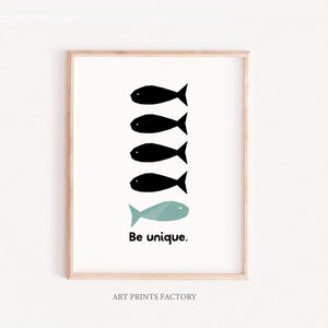 Kids print unique, motivational quote, fish nursery prints, quotes Wall Art, black Nursery Print, digital art, Playroom Decor, Nursery Quote image 1