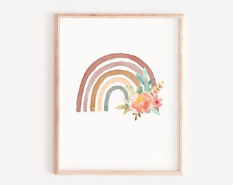 NEUTRE Imprimé arc-en-ciel, Boho arc-en-ciel, Blush arc-en-ciel, cadeau bébé fille, arc-en-ciel imprimable, arc-en-ciel vintage, chambre d'enfant arc-en-ciel, floral