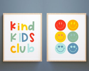Kind Kids Club Smiley Print Set: Playroom Wall Art (Digital Download)
